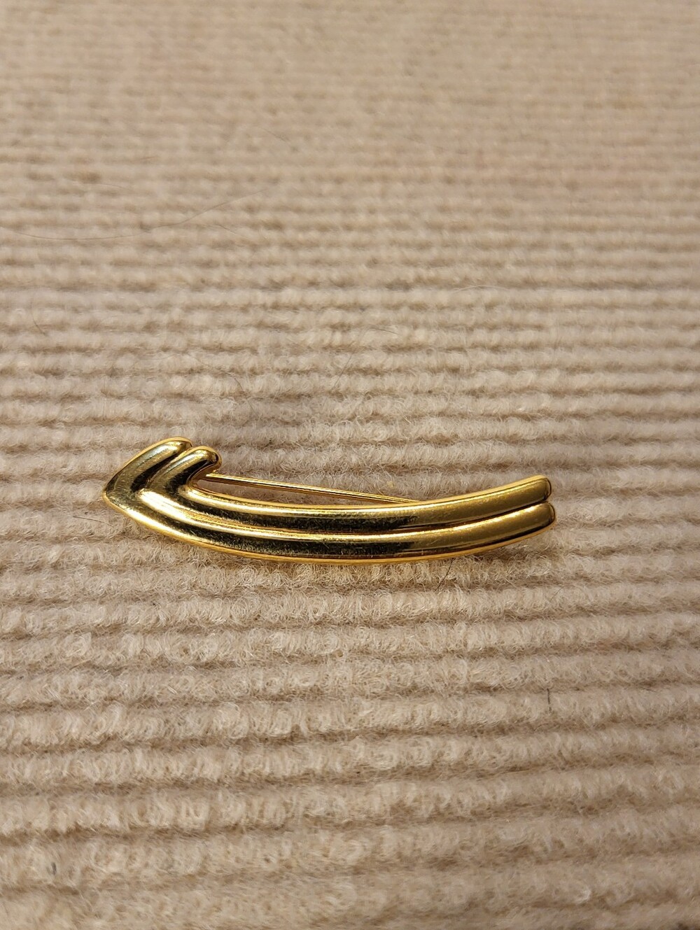 Monet Curved Double Bar Gold Tone Brooch 1.75" L